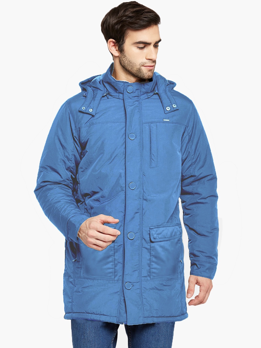 

Kosha Men Blue Water Resistant Longline Parka Jacket