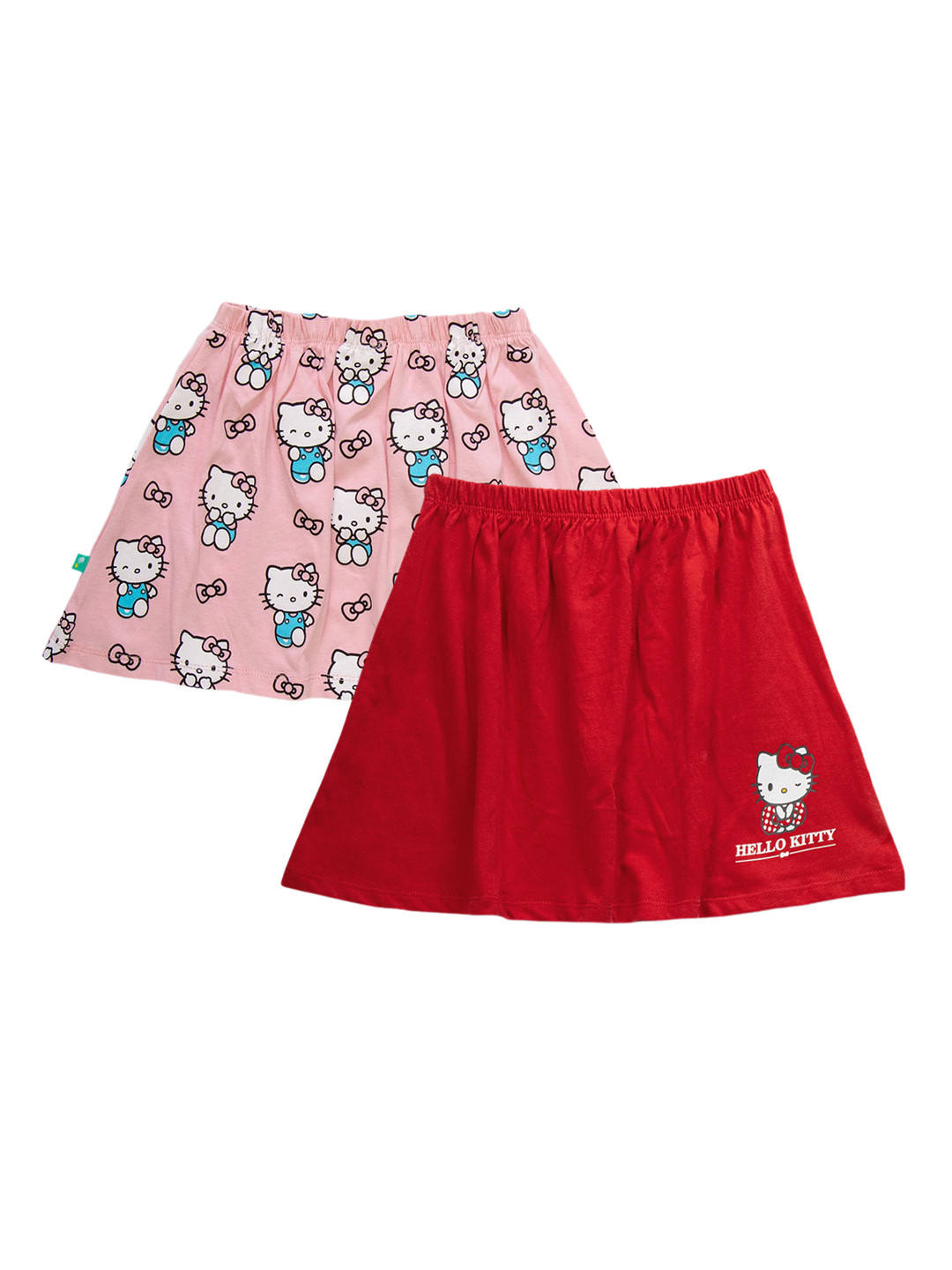 

JusCubs Girls Pack Of 2 Pink & Red Hello Kitty Printed A-Line Pure Cotton Skirts