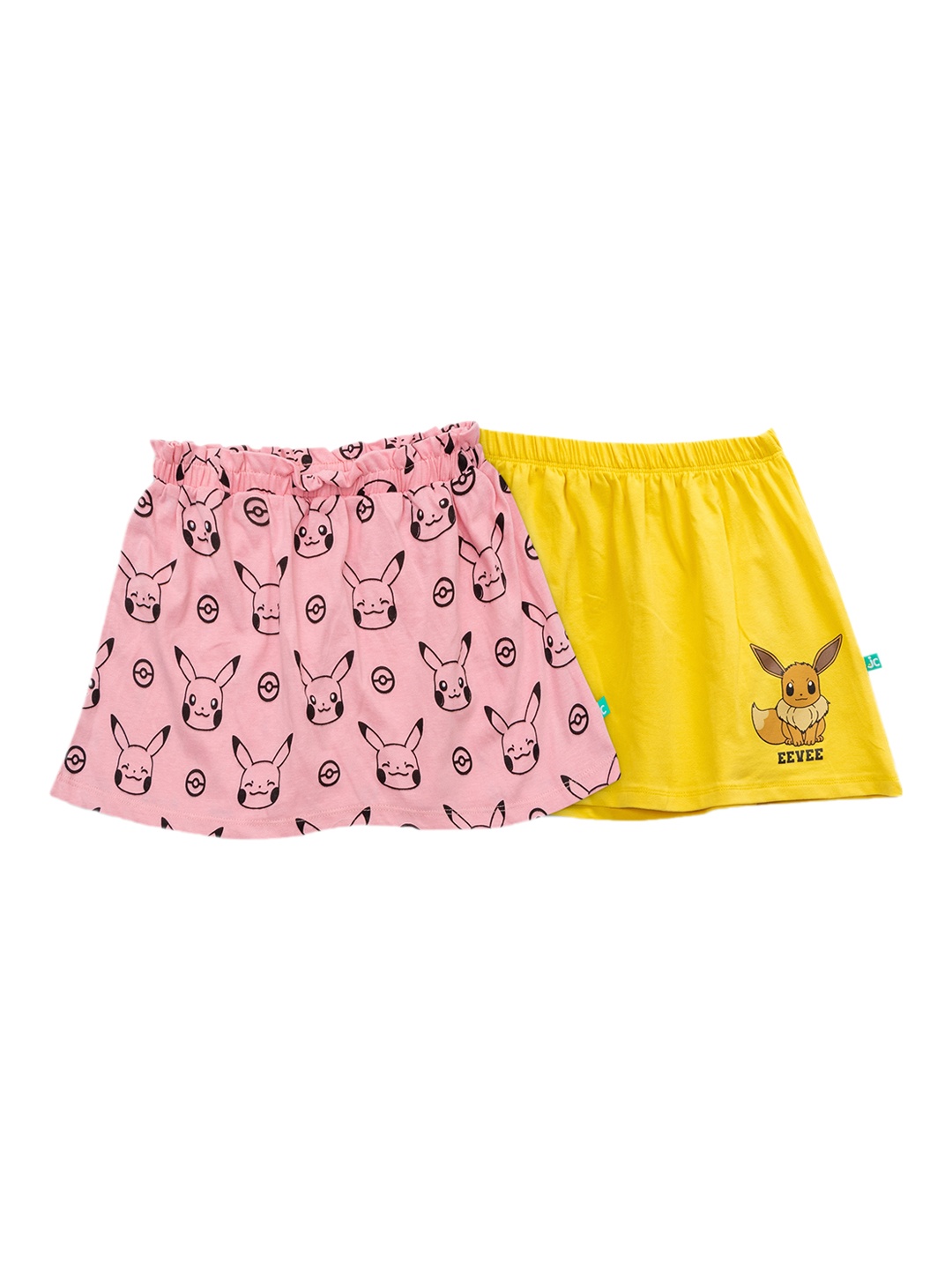 

JusCubs Girls Pack Of 2 Pink & Yellow Cartoon Character Printed Pure Cotton A-Line Skirts
