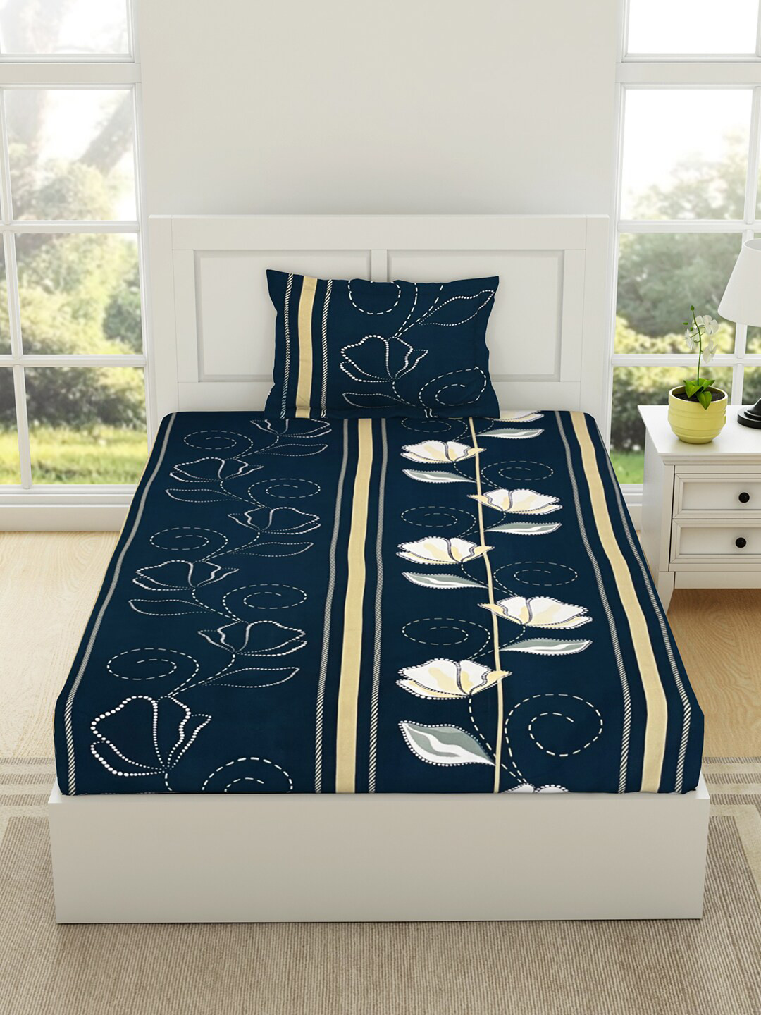 

Welspun Assorted Floral 144 TC Flow Cotton Single Bedsheet with 1 Pillow Covers
