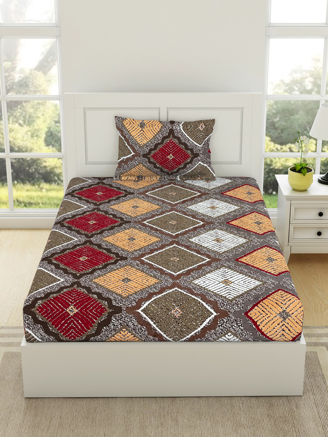 

Welspun Assorted Geometric 144 TC Flow Cotton Single Bedsheet with 1 Pillow Covers