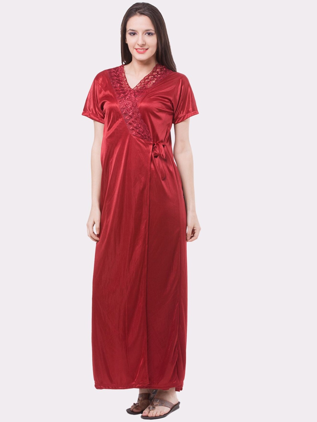 

Fasense Maroon Maxi Wrap Nightdress
