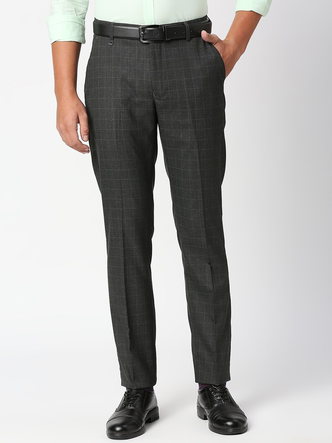 

Solemio Men Grey Checked Classic Easy Wash Trousers