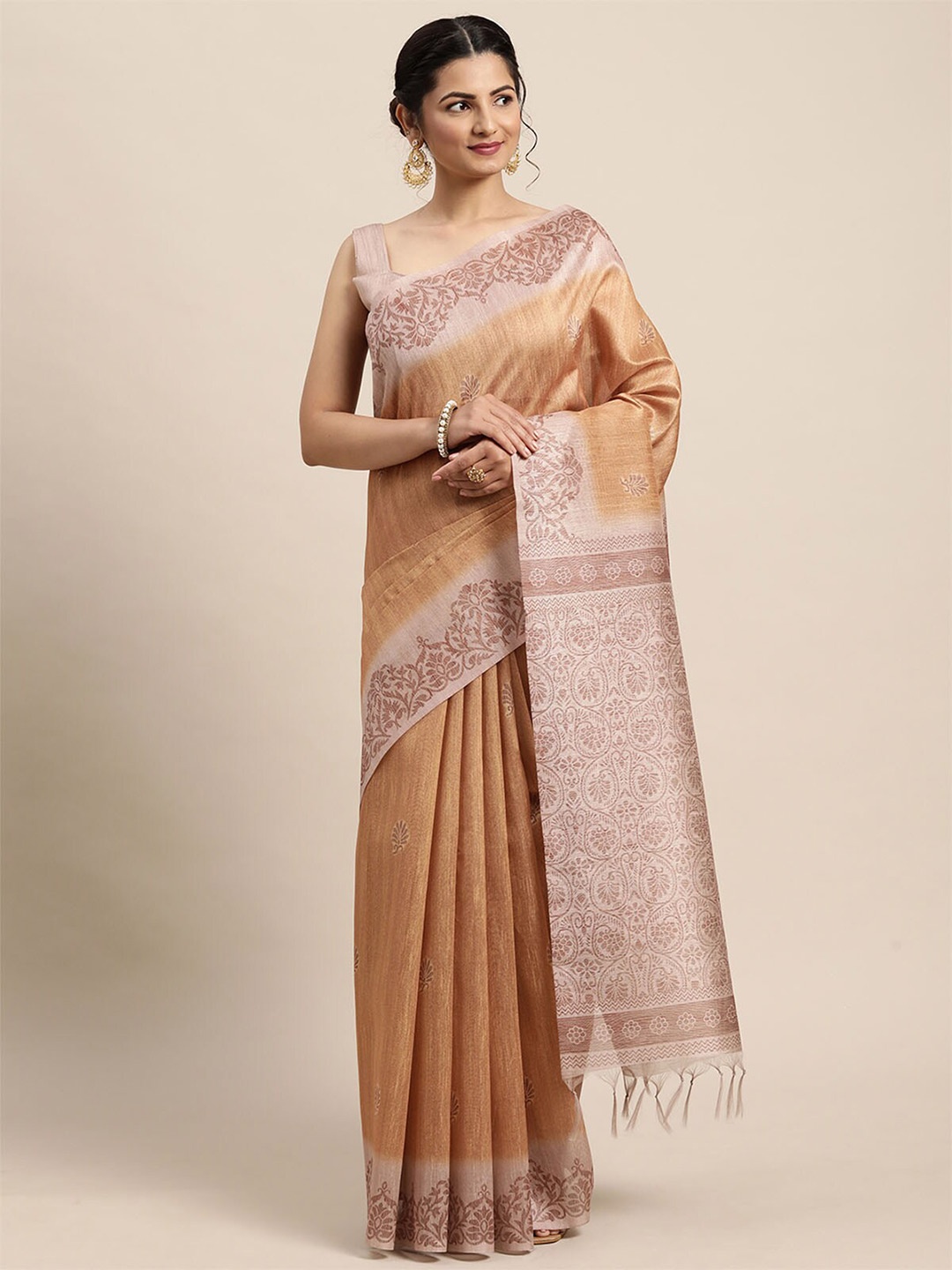 

ODETTE Navy Blue Floral Silk Blend Saree