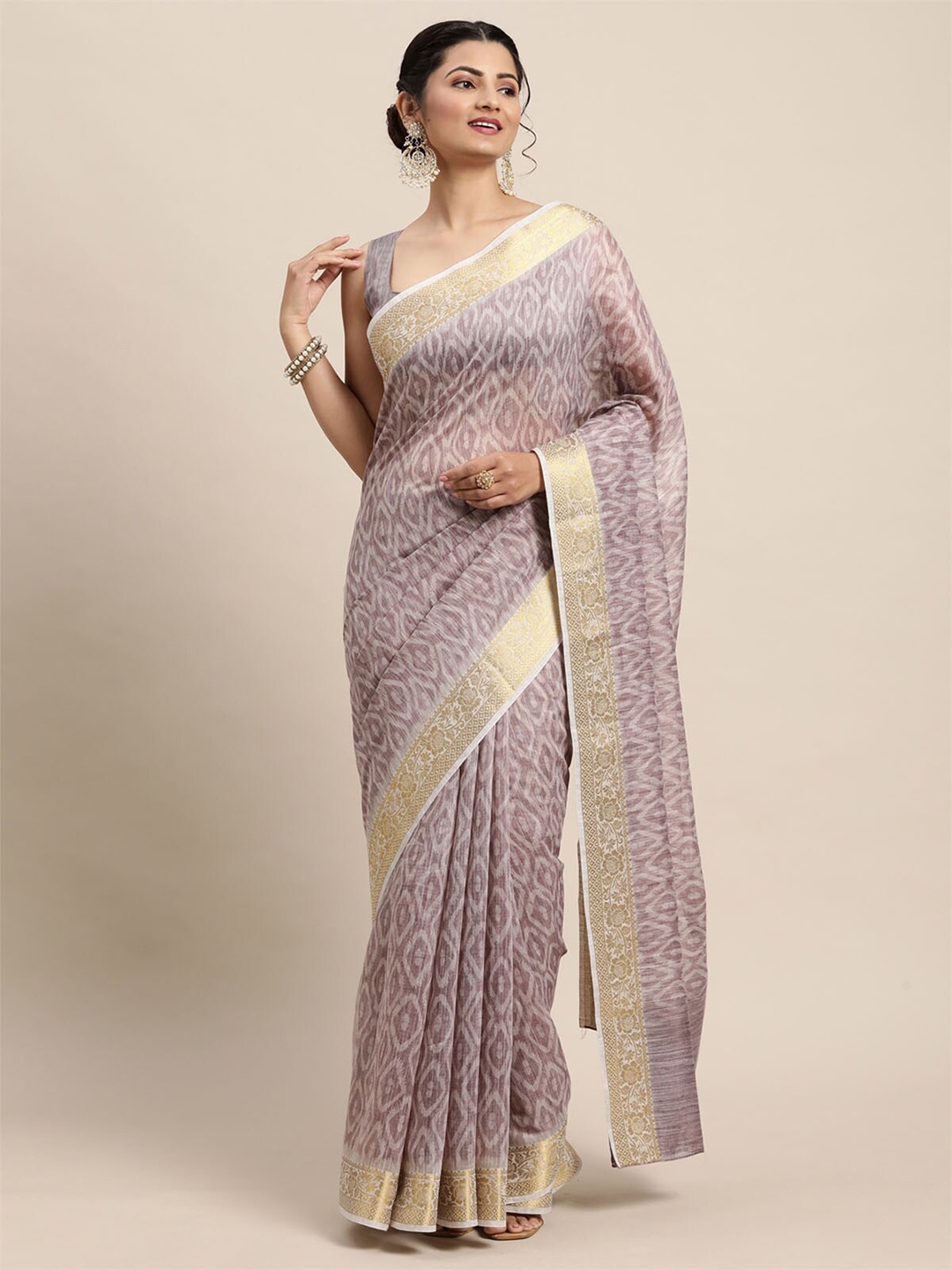 

ODETTE Mauve & Gold-Toned Zari Banarasi Saree