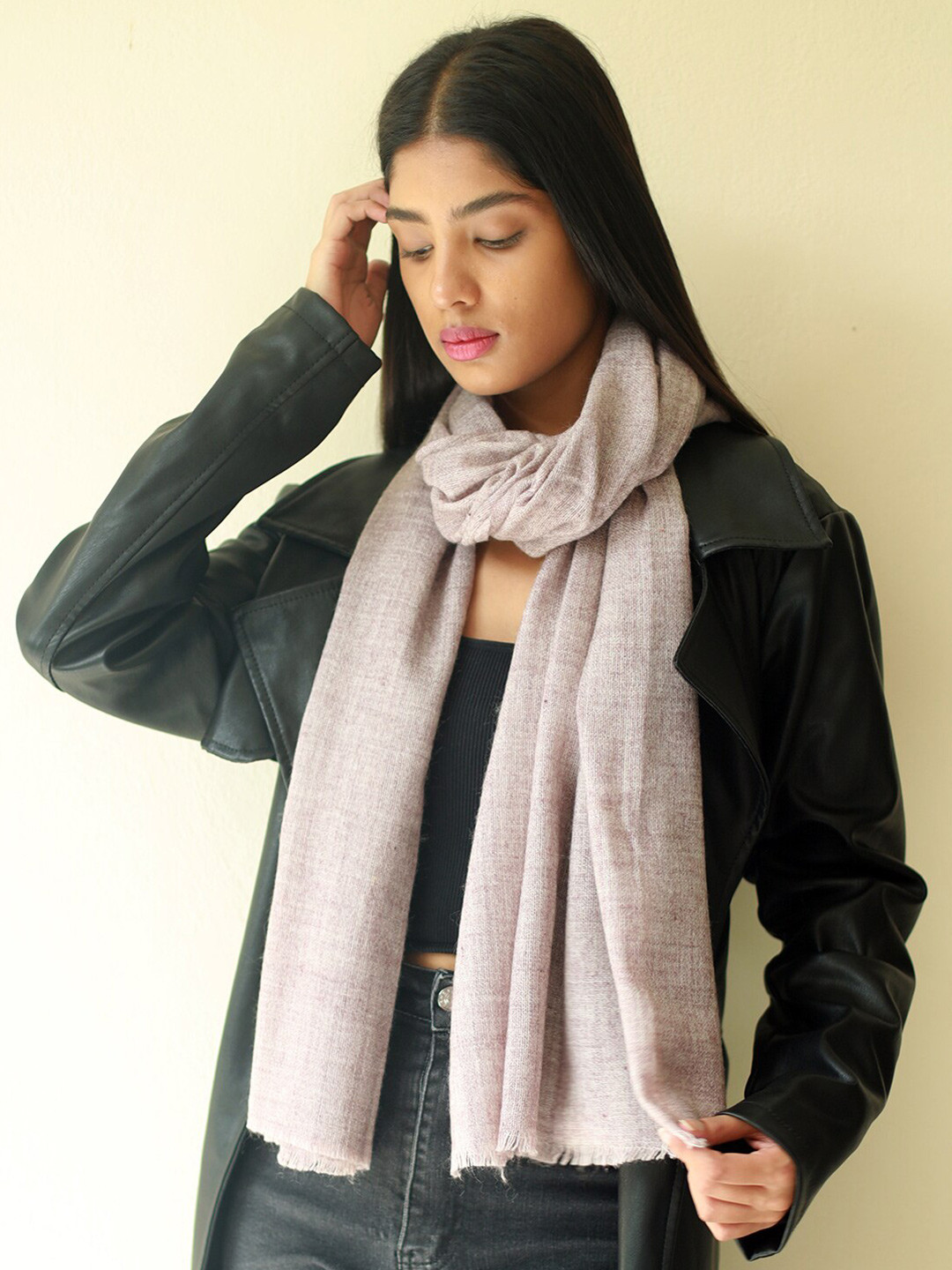 

Ayesha Women Pink Woolen Winter Scarf, Beige