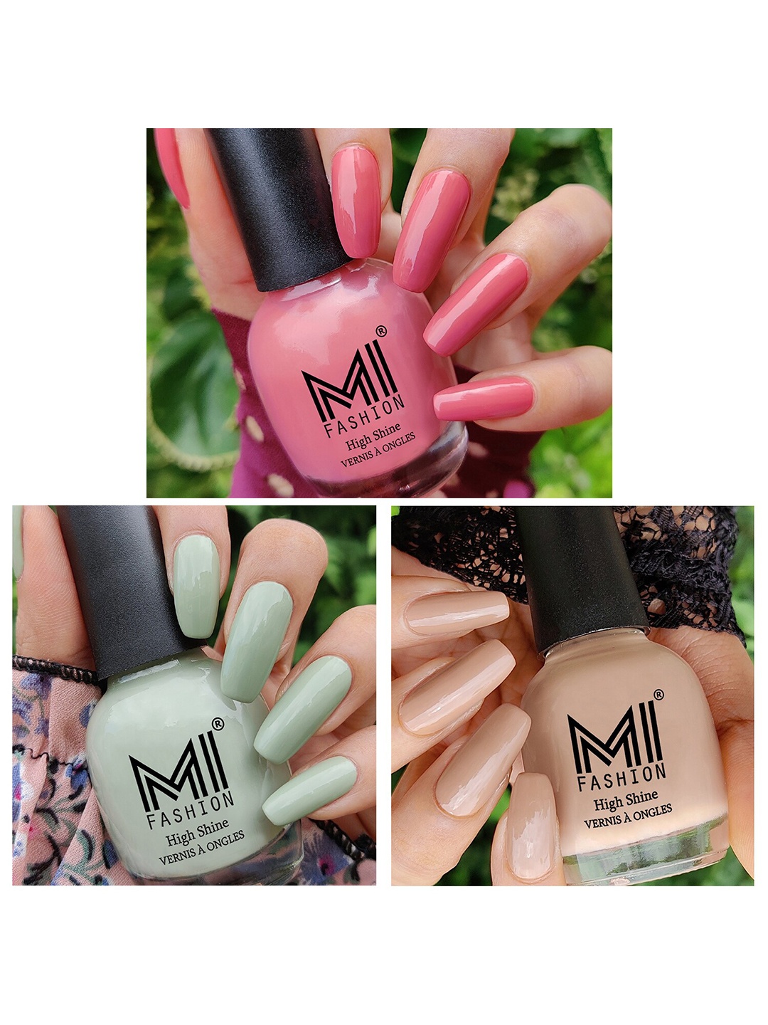 

MI FASHION Set Of 3 Vernis A Ongles Ultra High Glass HD 3D Shine Nail Polish - Candy Cotton, Mint, Skin Nude