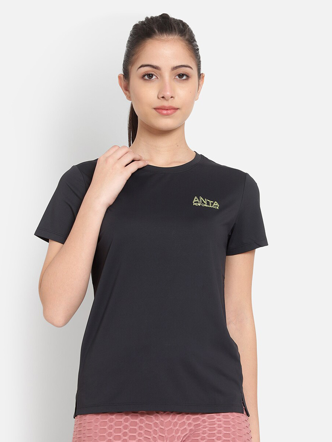 

Anta Women Black Typography Printed T-shirt