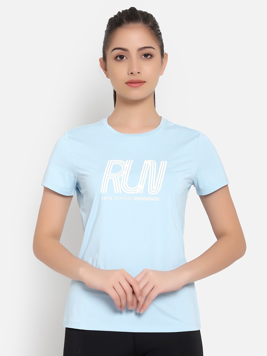 

Anta Women Blue Typography Printed T-shirt