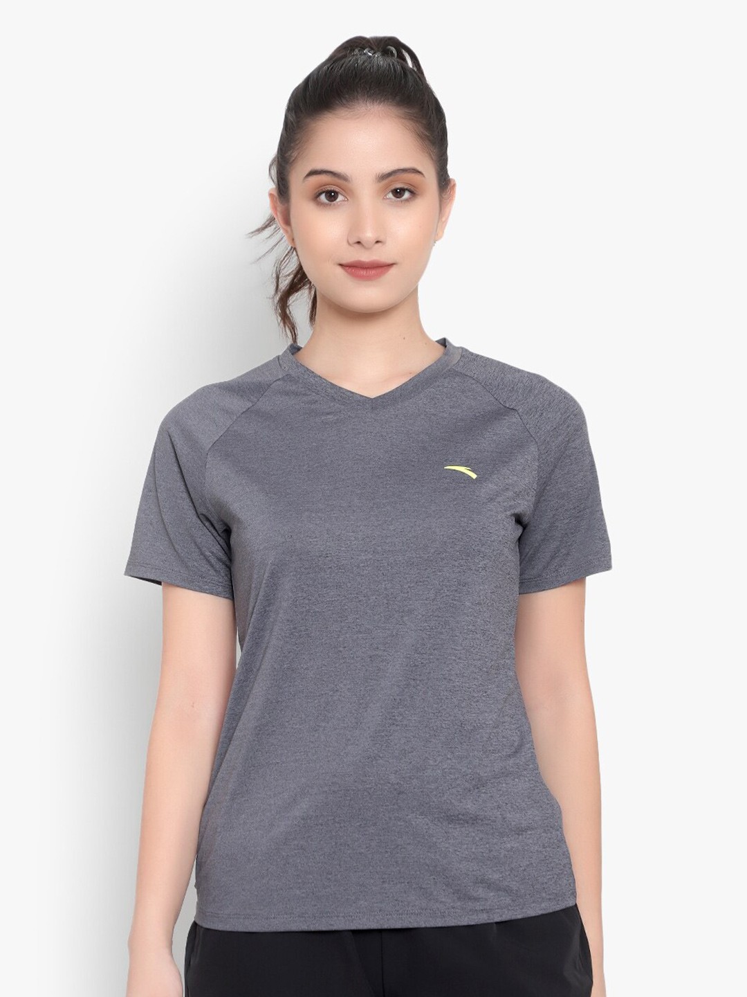 

Anta Women Grey V-Neck T-shirt