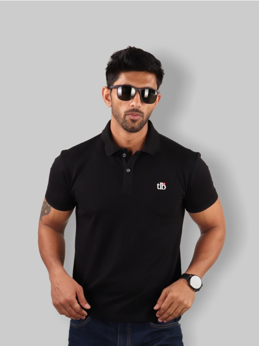 

The Label Bar Men Black Polo Collar T-shirt