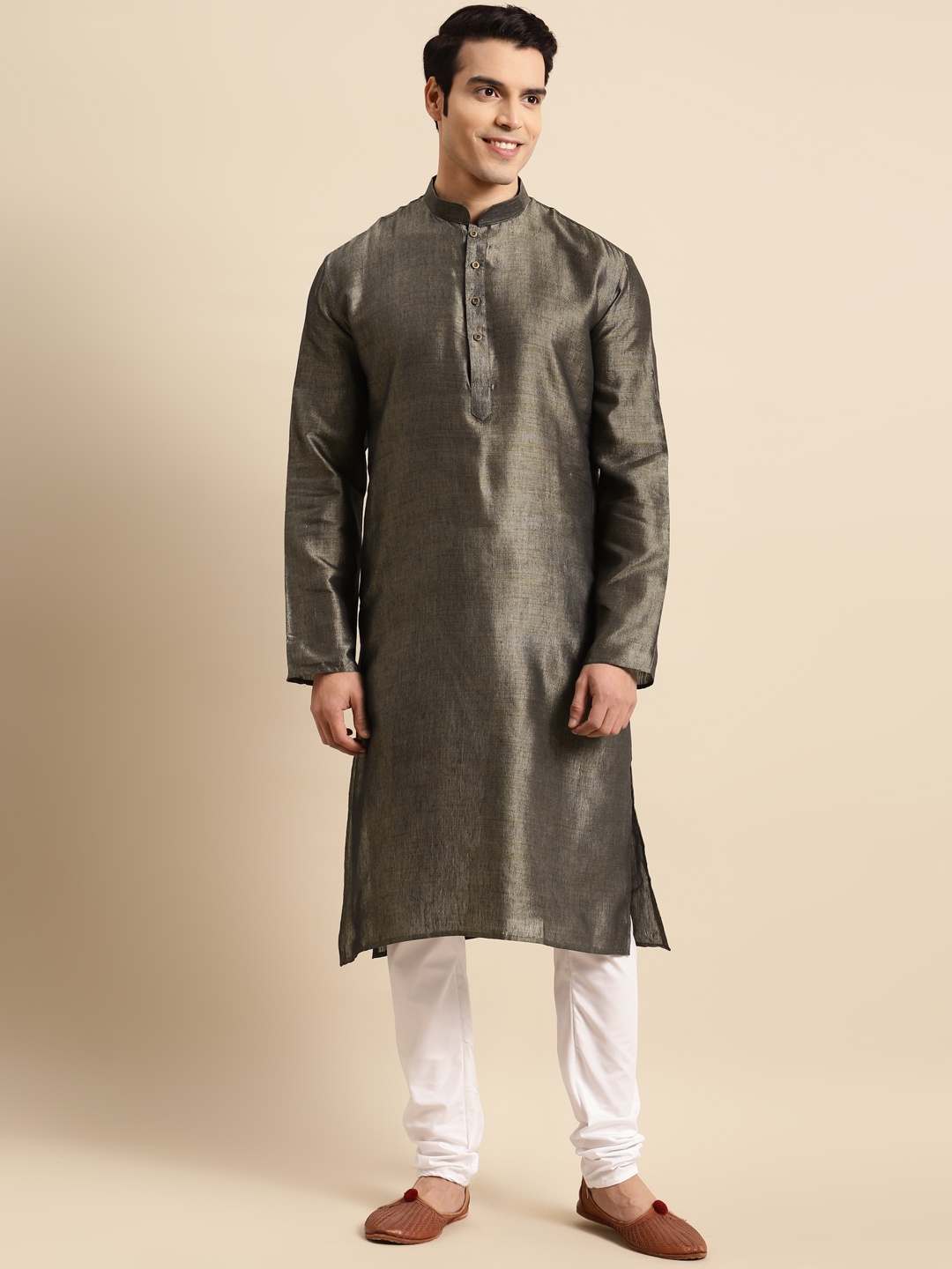 

RAJUBHAI HARGOVINDAS Men Straight Kurta, Charcoal