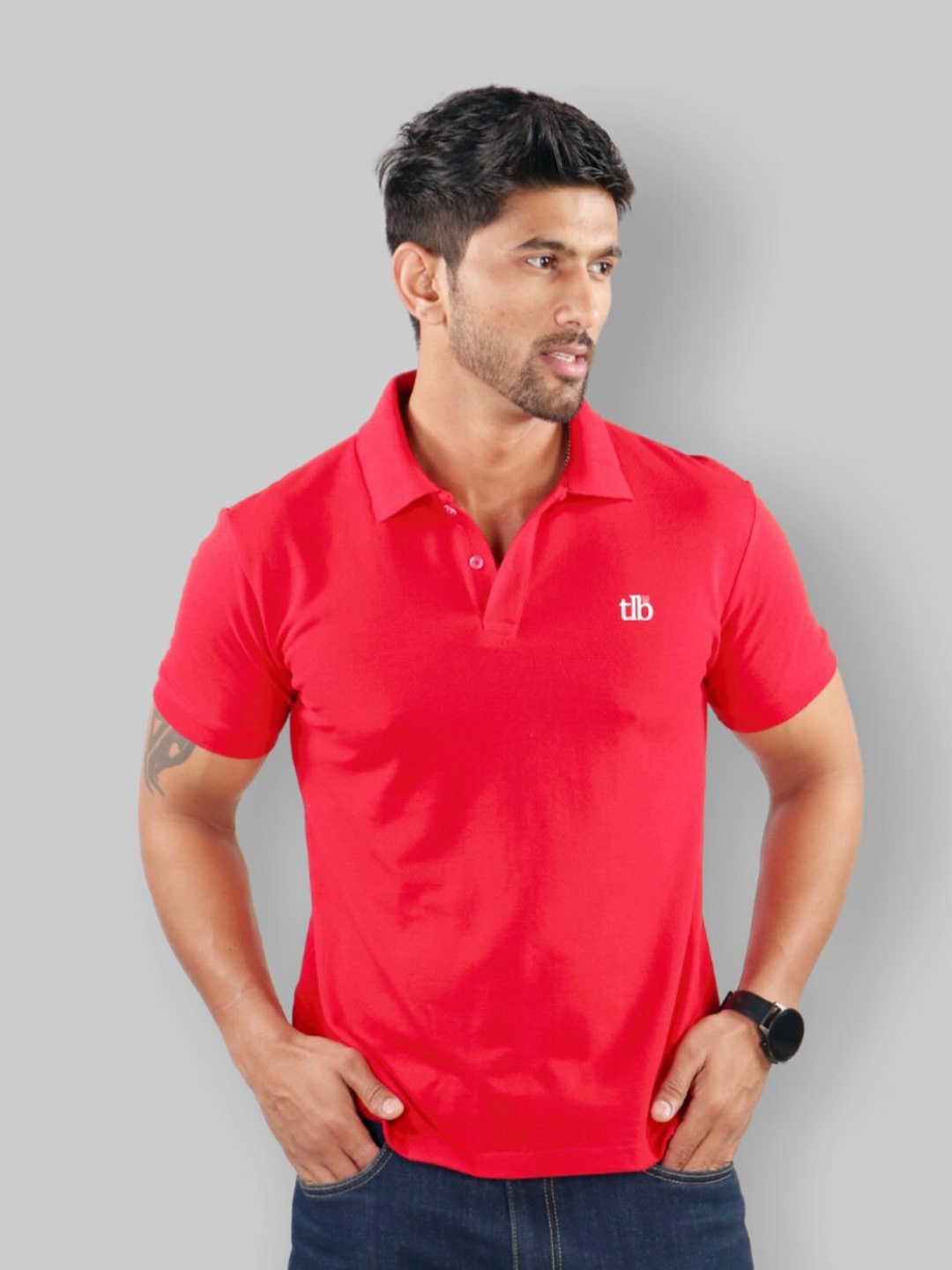 

The Label Bar Men Red Polo Collar T-shirt