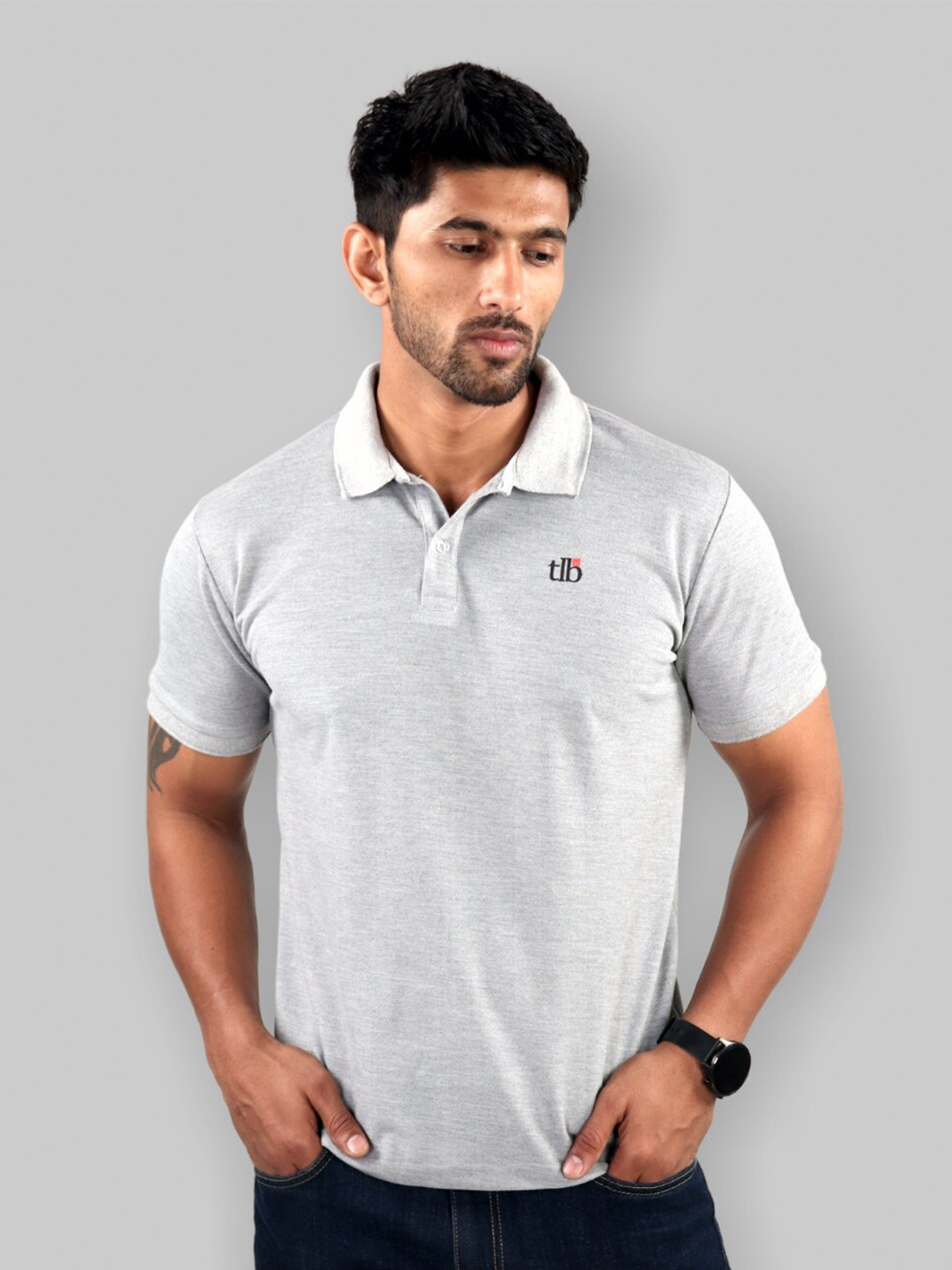 

The Label Bar Men Grey Polo Collar T-shirt