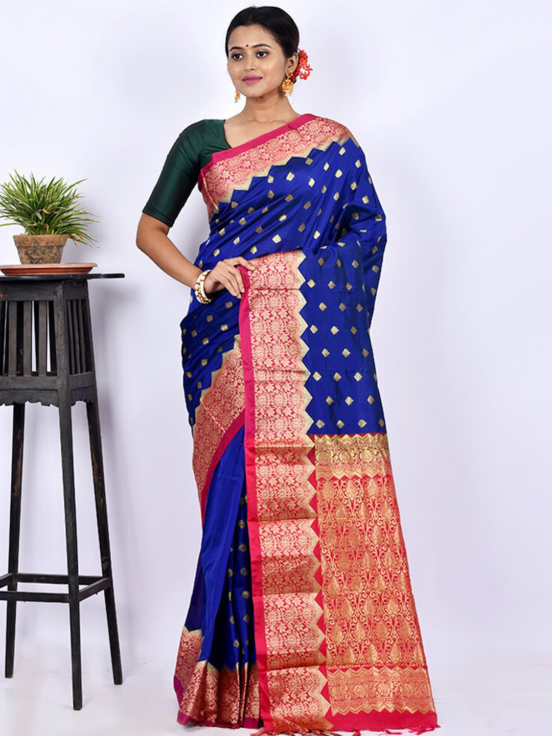 

AllSilks Blue & Pink Woven Design Zari Silk Blend Saree