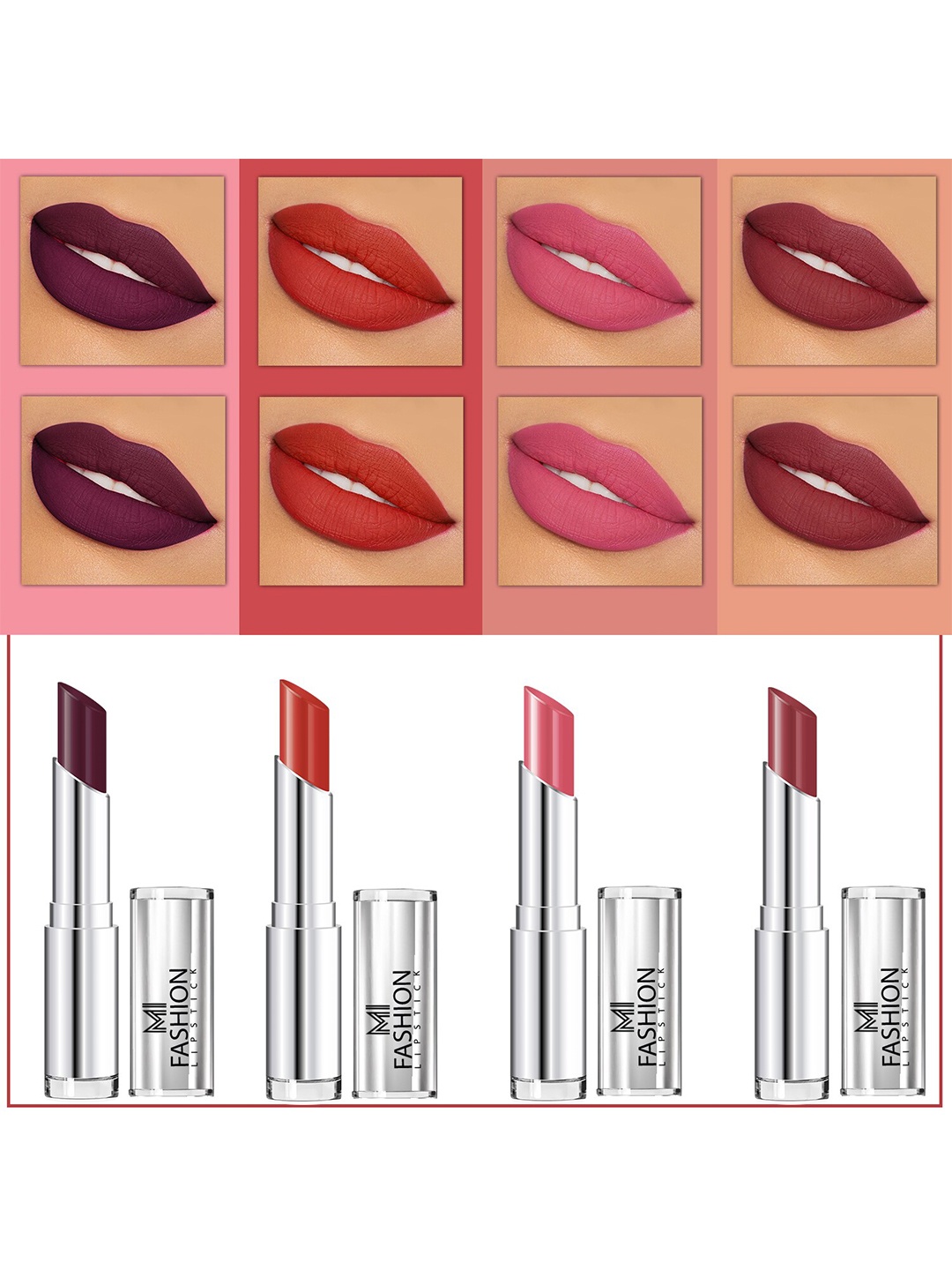 

MI FASHION Set Of 4 Creme Matte Weightless Long-Lasting Lipstick 3.5g each - Wine Berry + Roof Terracotta + Peach + Brown