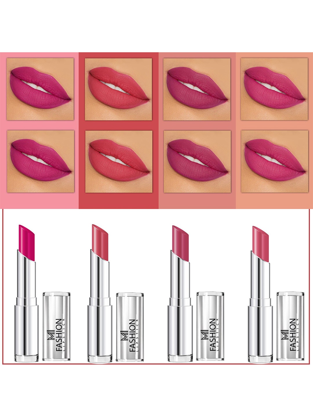 

MI FASHION Set Of 4 Creme Matte Weightless Long-Lasting Lipstick 3.5g each - Magenta + Rose + Purple Peach + Rose