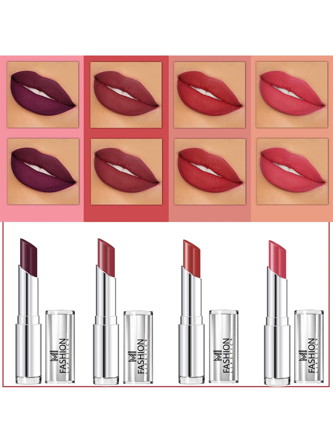 

MI FASHION Set Of 4 Creme Matte Weightless Long-Lasting Lipstick 3.5g each - Wine Berry + Brown + Brownish Red + Rose