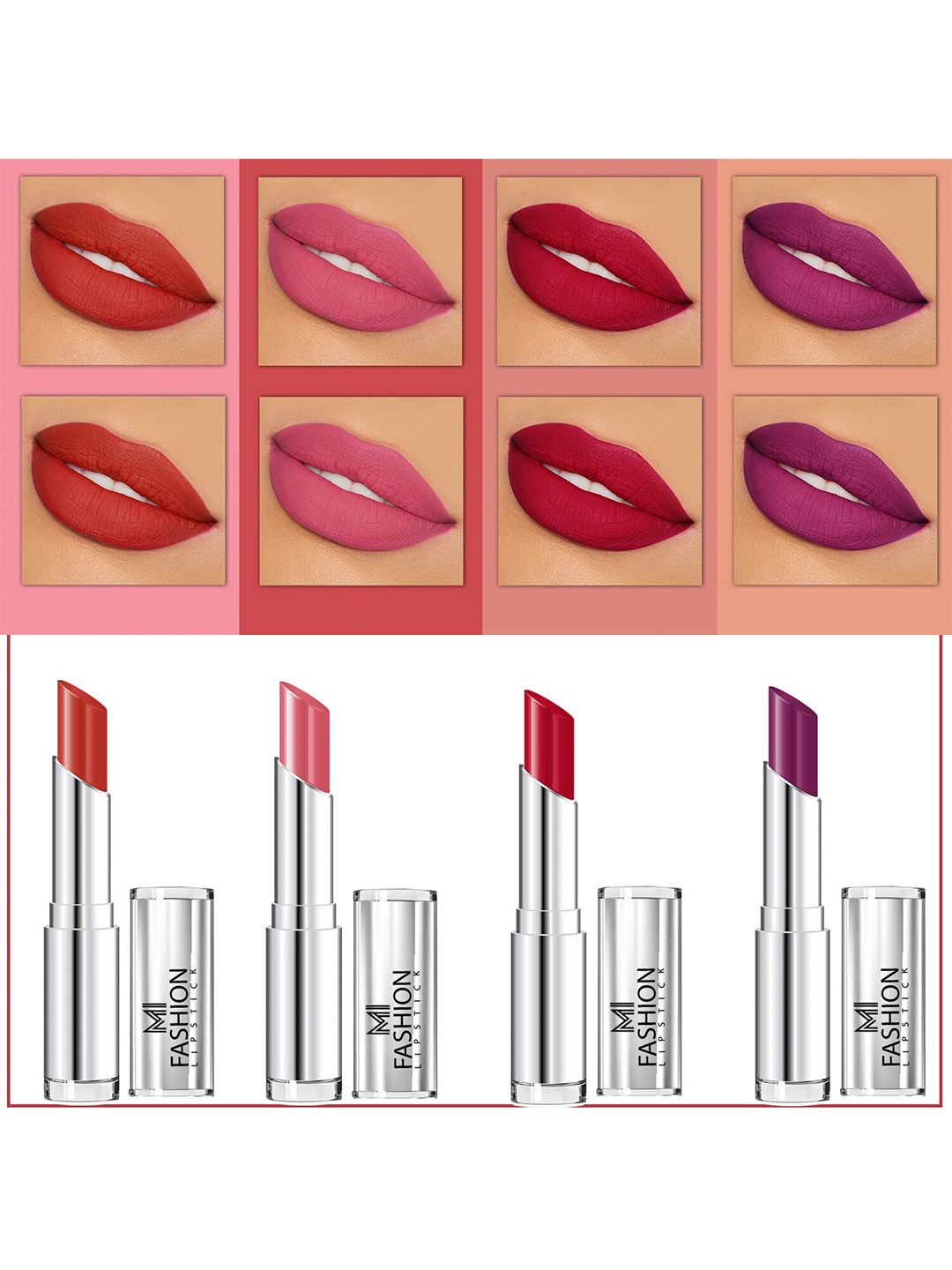 

MI FASHION Set Of 4 Creme Matte Weightless Long-Lasting Lipstick 3.5g each - Roof Terracotta + Peach + Purple + Purple