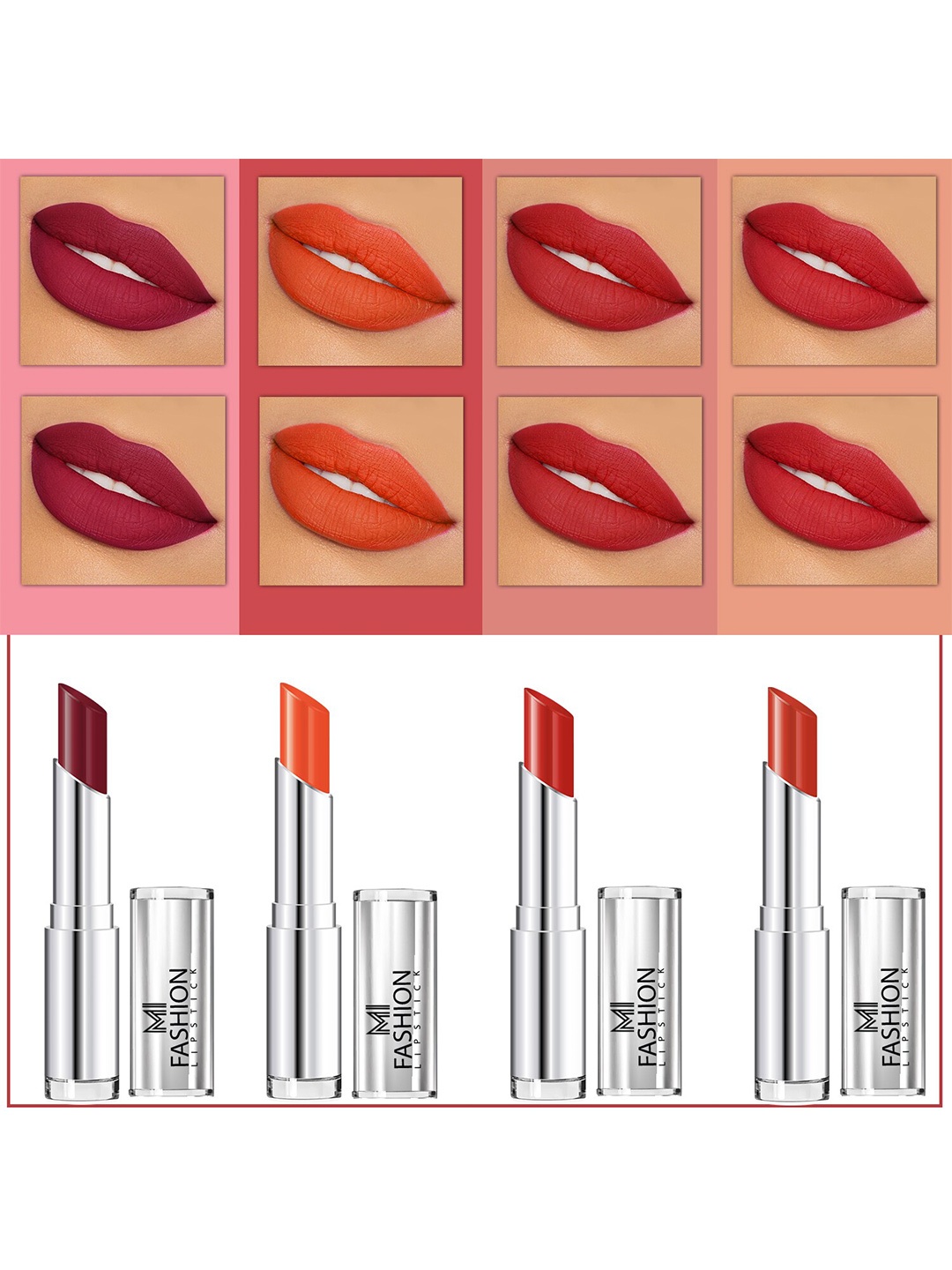 

MI FASHION Set Of 4 Creme Matte Weightless Long-Lasting Lipstick 3.5g each - Cherrywood + Orange + Cornell Red + Orange