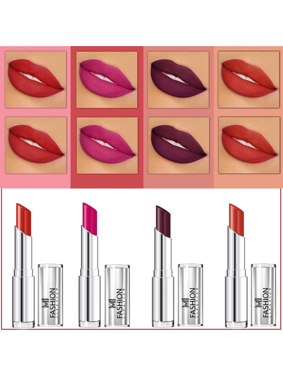 

MI FASHION Set Of 4 Creme Matte Weightless Long-Lasting Lipstick 3.5g each - Cornell Red + Magenta + Wine Berry + Roof Terracotta