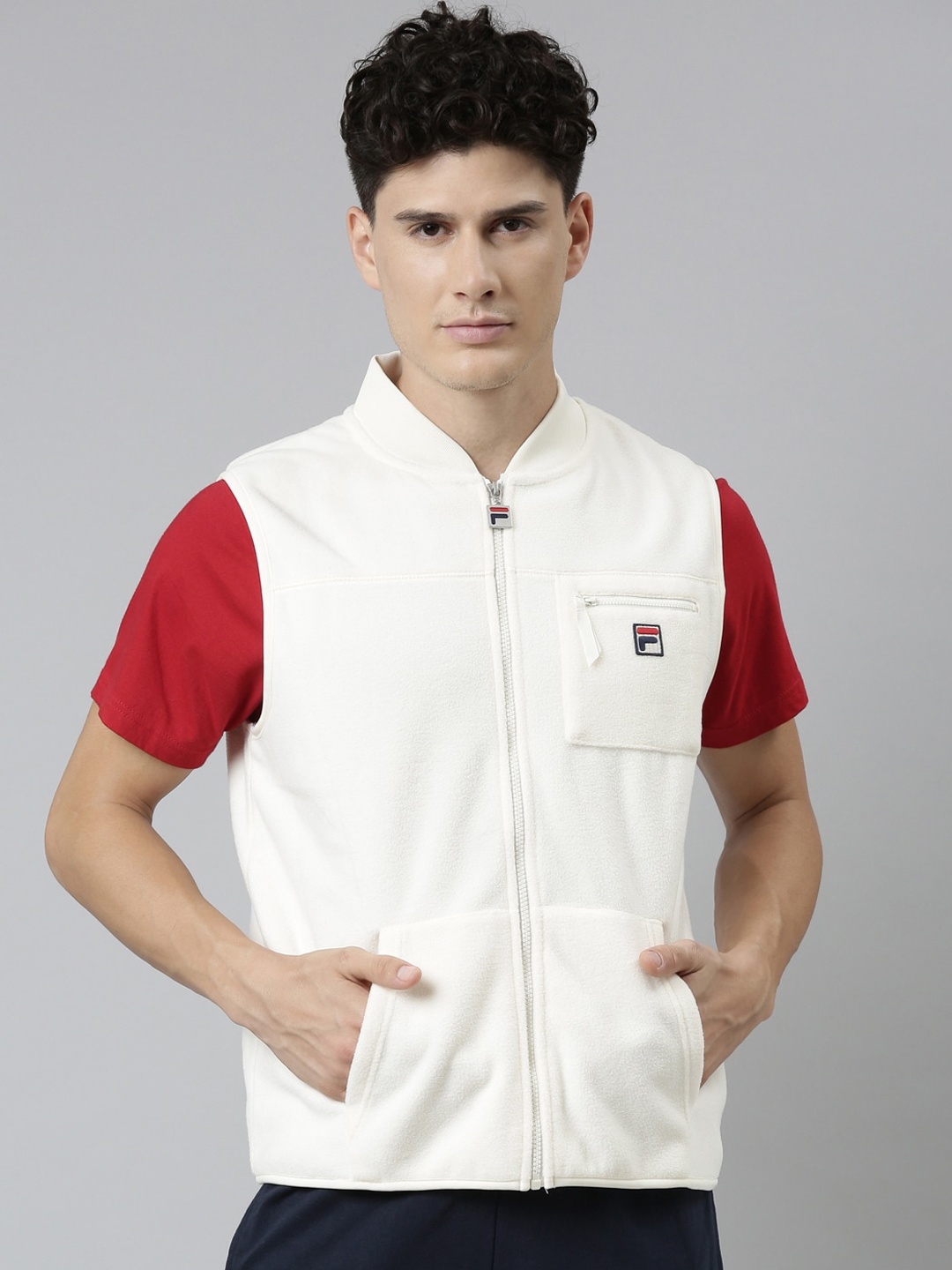 

FILA Men Cream-Coloured Sporty Jacket