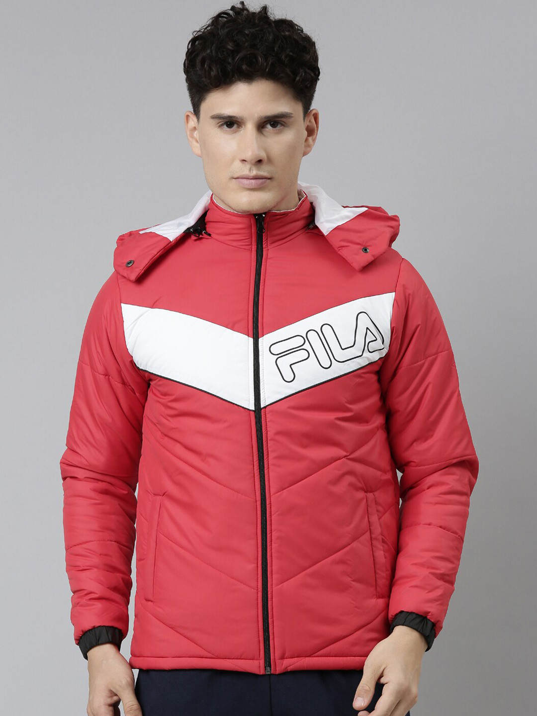 

FILA Men Red White Colourblocked Sporty Jacket