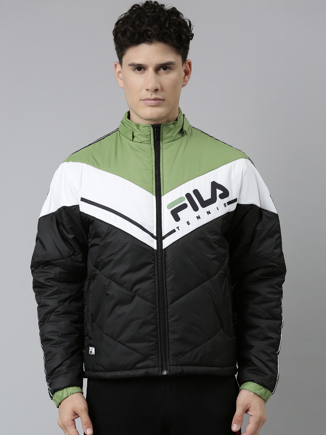 

FILA Men Black White Colourblocked Puffer Jacket