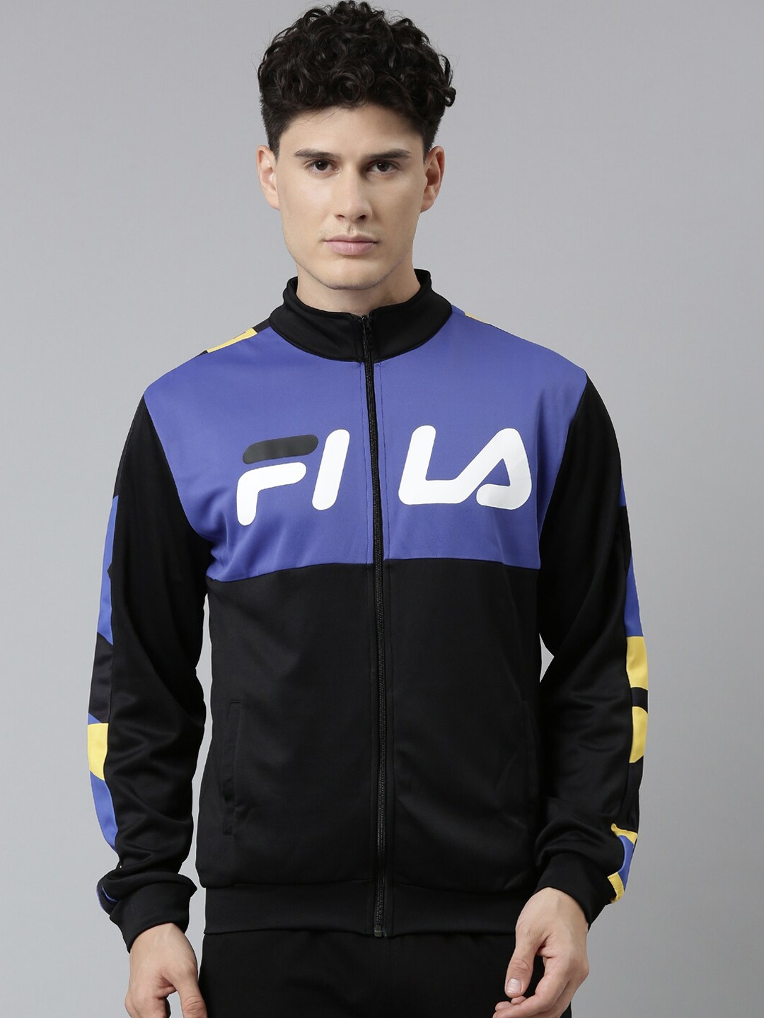 

FILA Men Black Blue Colourblocked Sporty Jacket