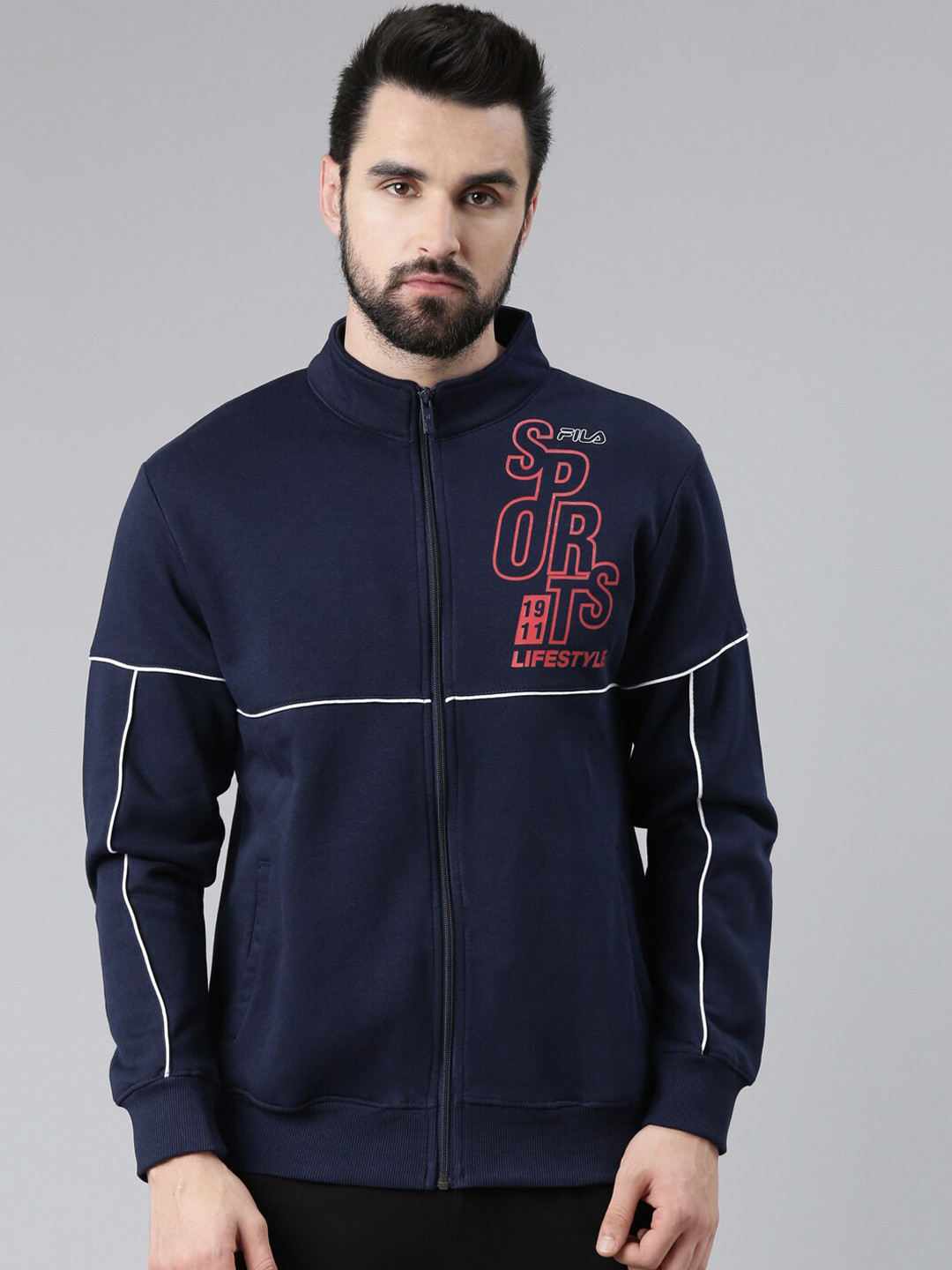 

FILA Men Blue Striped Sporty Jacket