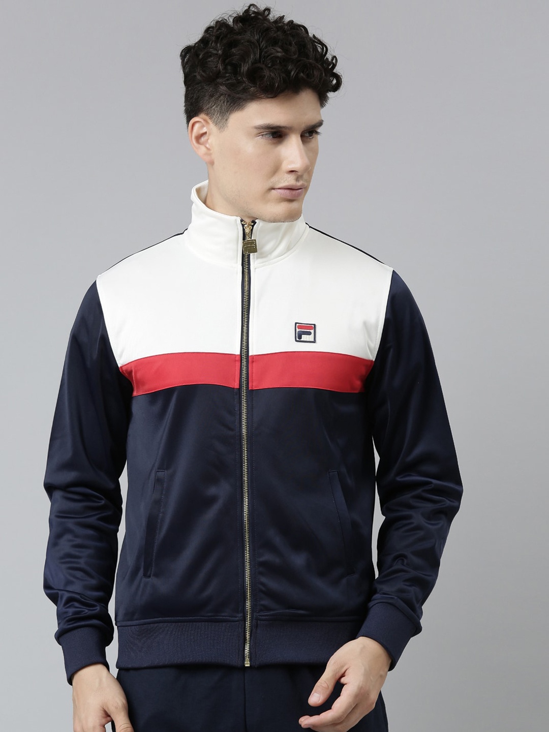 

FILA Men Blue & White Colourblocked Sporty Jacket