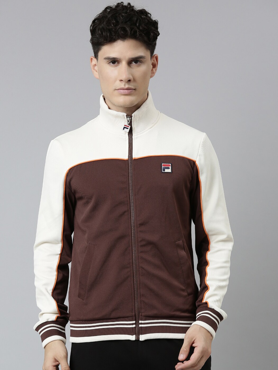 

FILA Men Brown Cream-Coloured Colourblocked Bomber Jacket