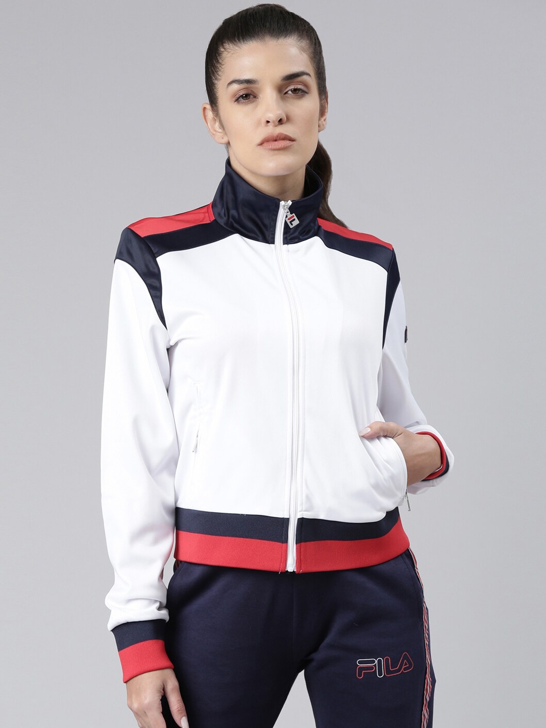 

FILA Women White & Black Colourblocked Sporty Jacket
