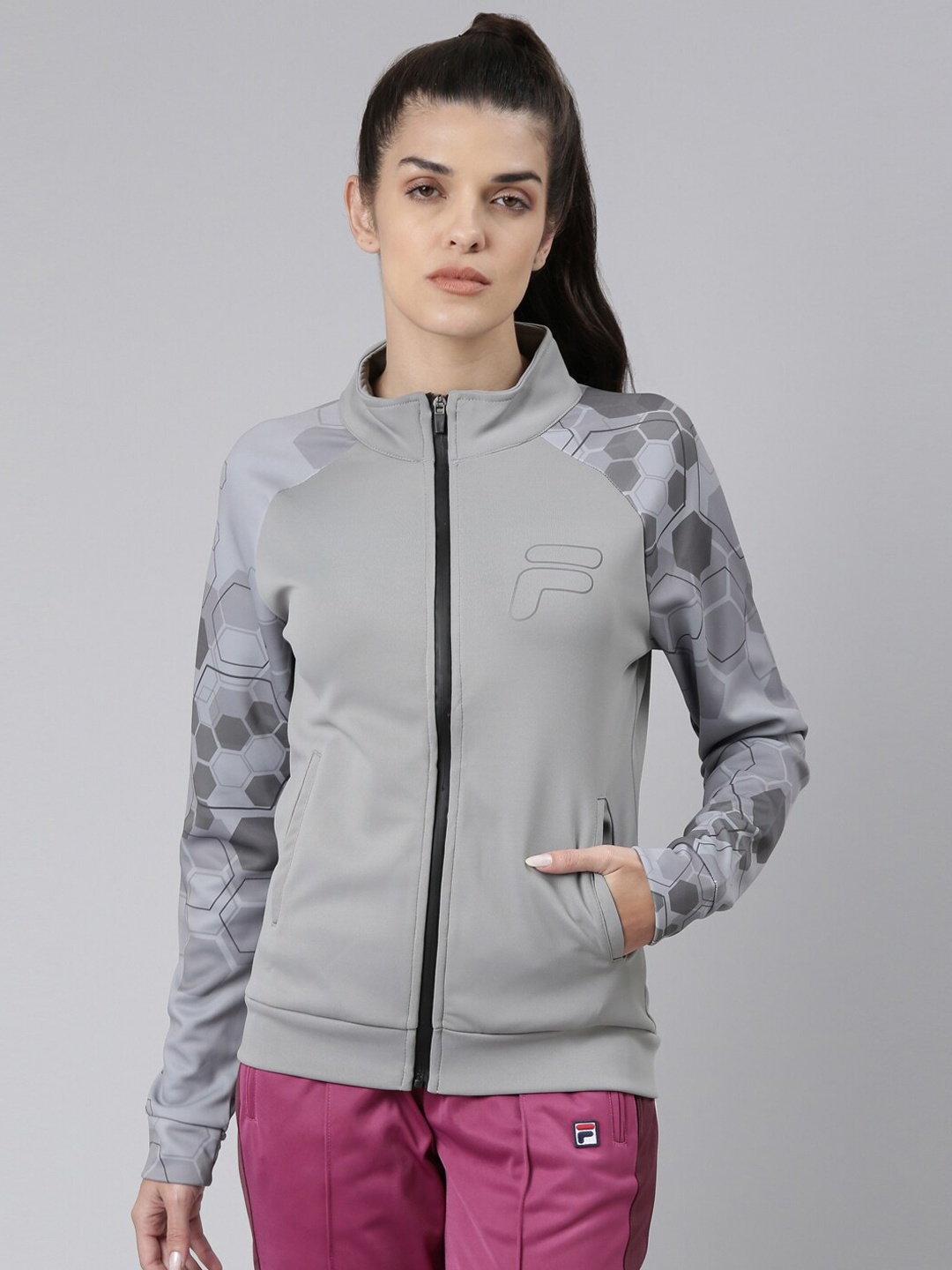 

FILA Women Grey Geometric Sporty Jacket