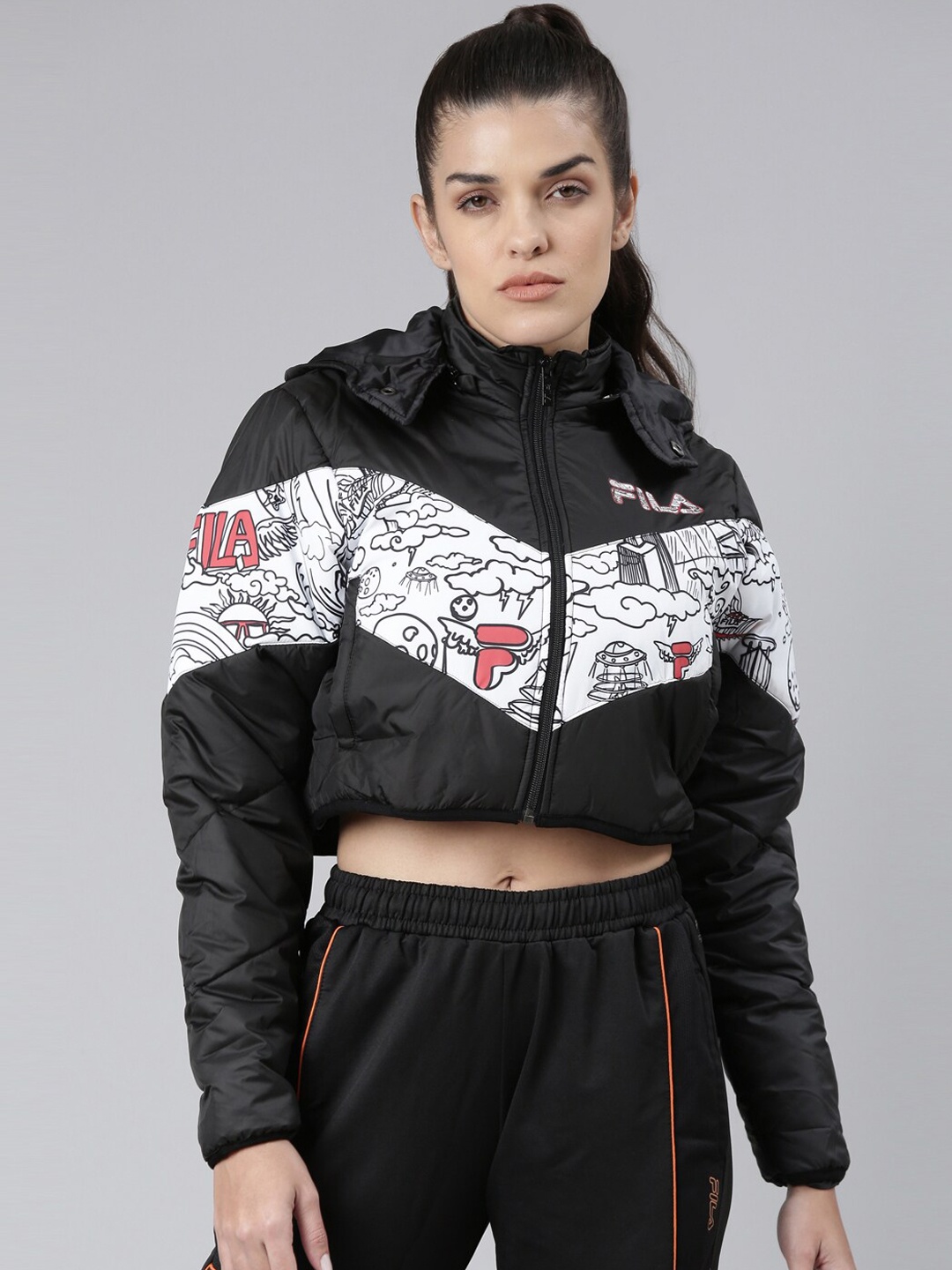

FILA Women Black & White Crop Puffer Jacket