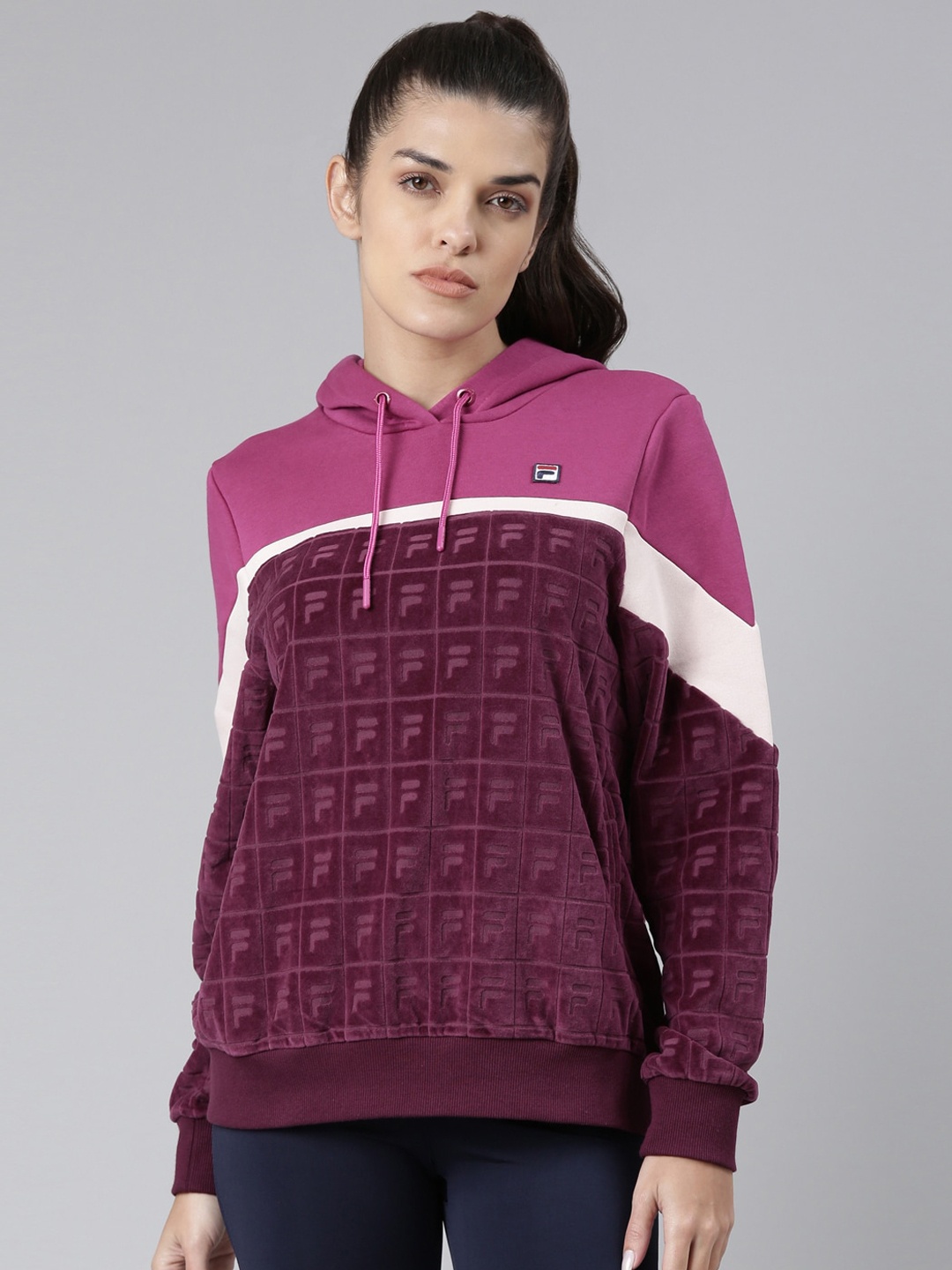 

FILA Women Pink Burgundy Colourblocked Sporty Jacket