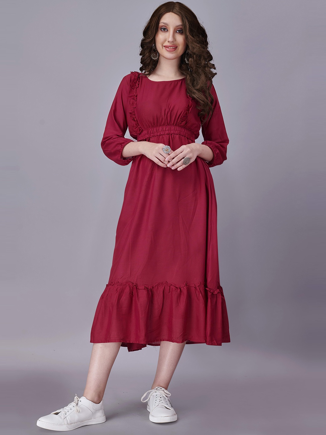 

Fashion FRICKS Women Red Empire Midi Dress