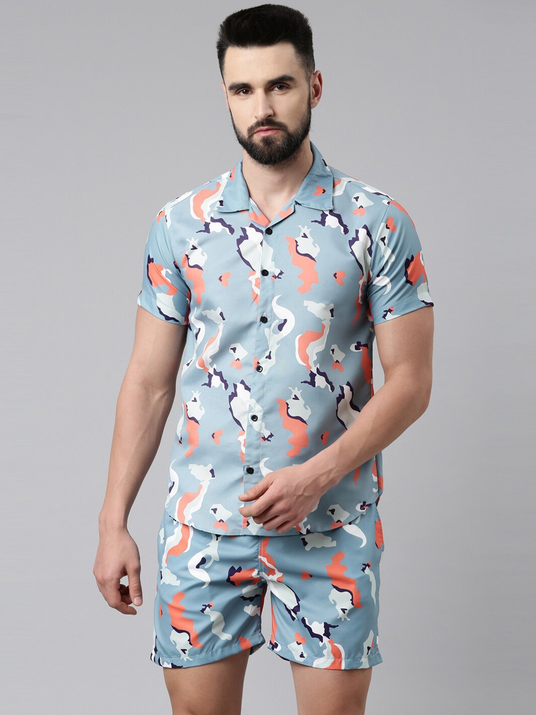 

TRUNDZ Men Blue & White Printed Night suit