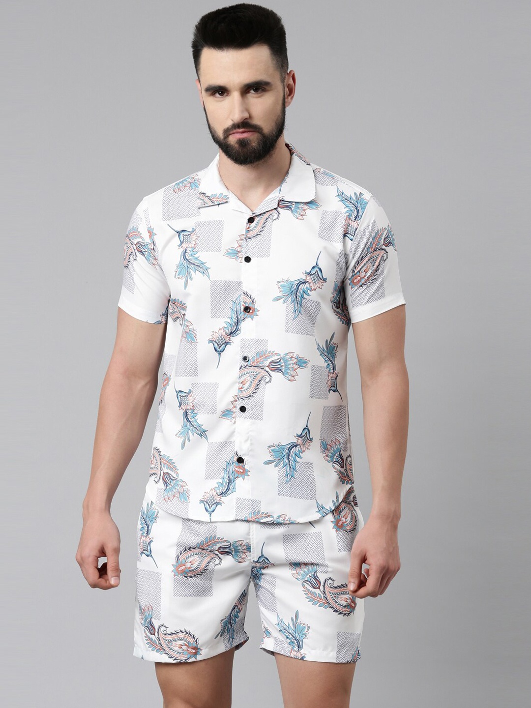 

TRUNDZ Men White & Blue Ethnic Printed Night suit