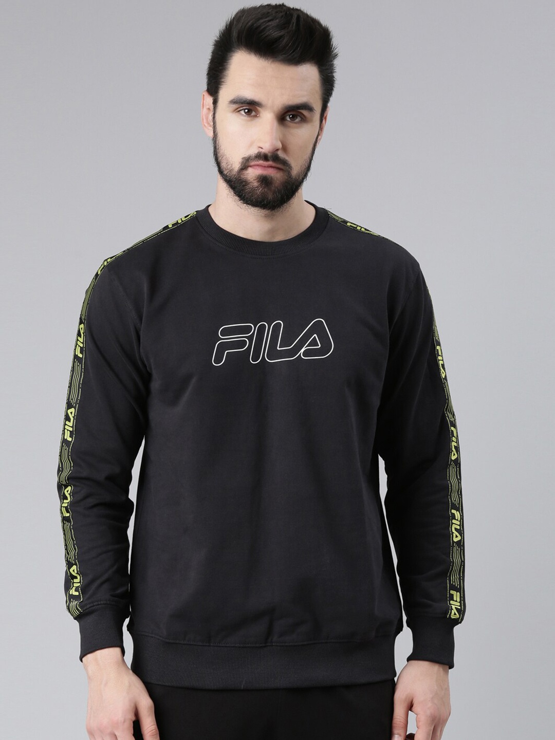 

FILA Men Black Printed Cotton Sweatshirt