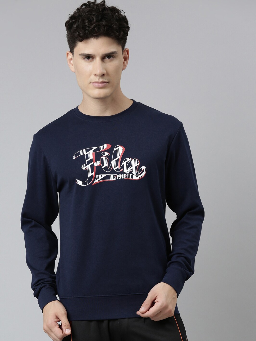 

FILA Men Blue Printed Cotton Sweatshirt