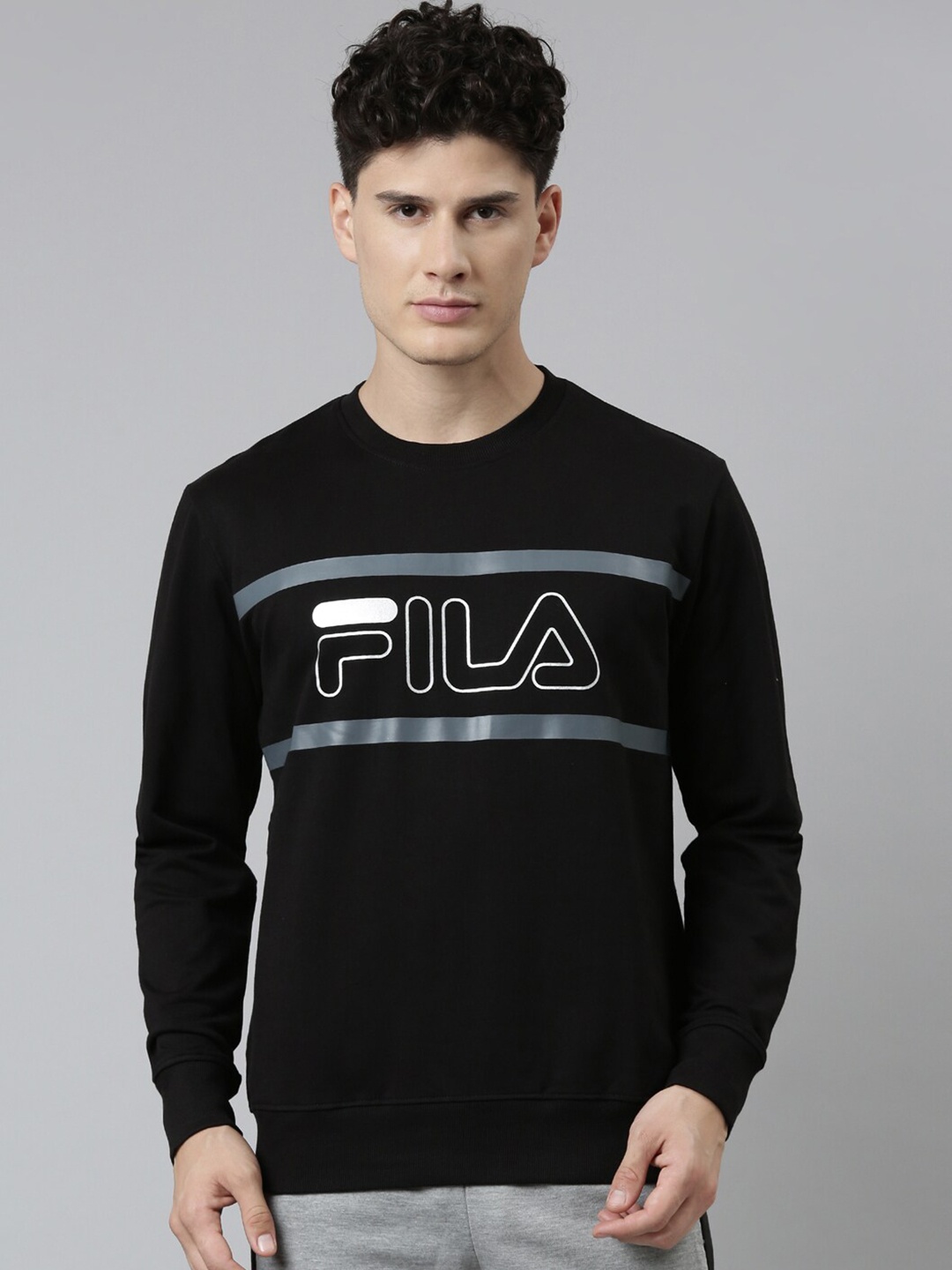 

FILA Men Black Printed Cotton Sweatshirt