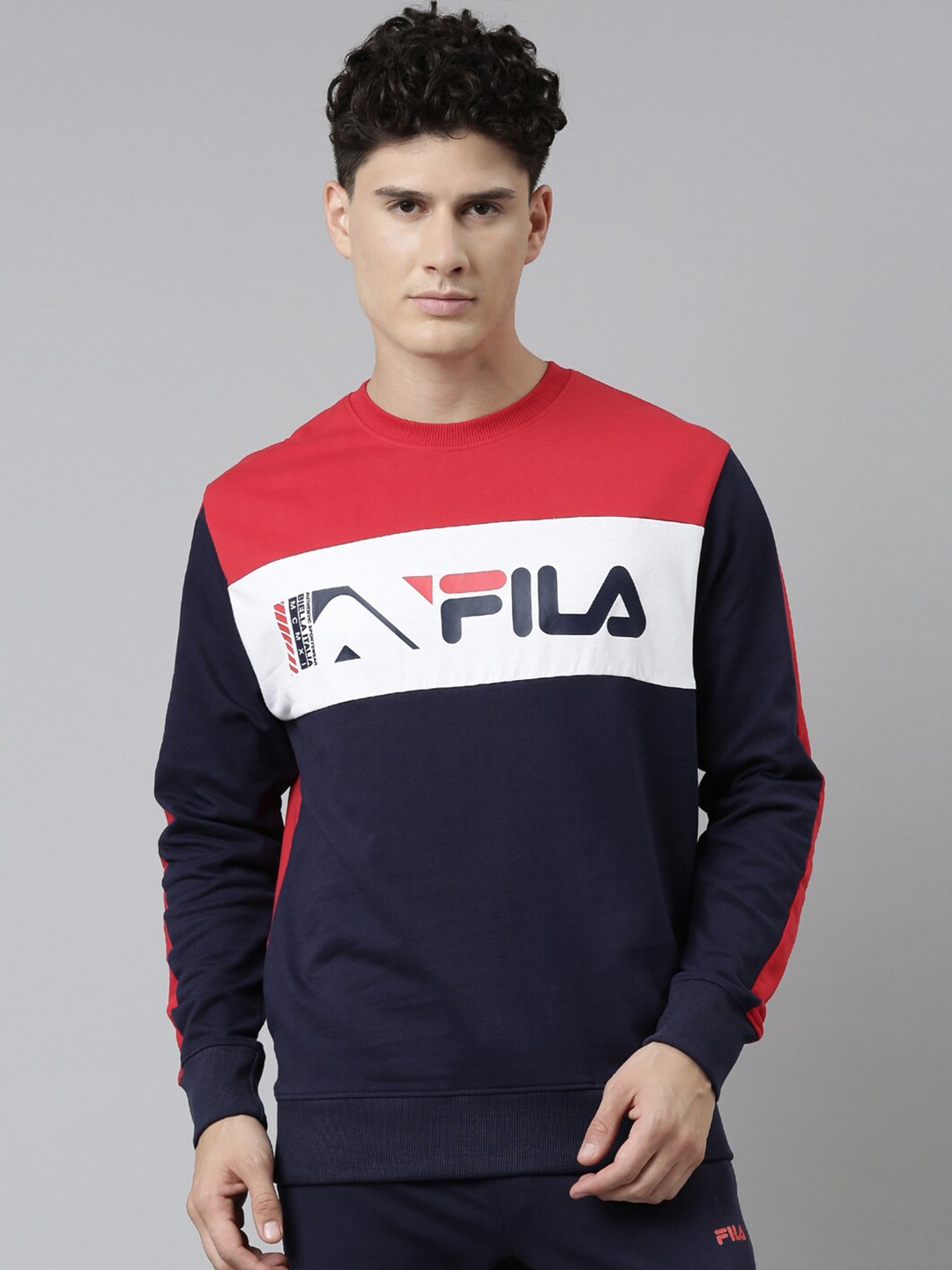 

FILA Men Navy Blue Colourblocked Cotton Sweatshirt