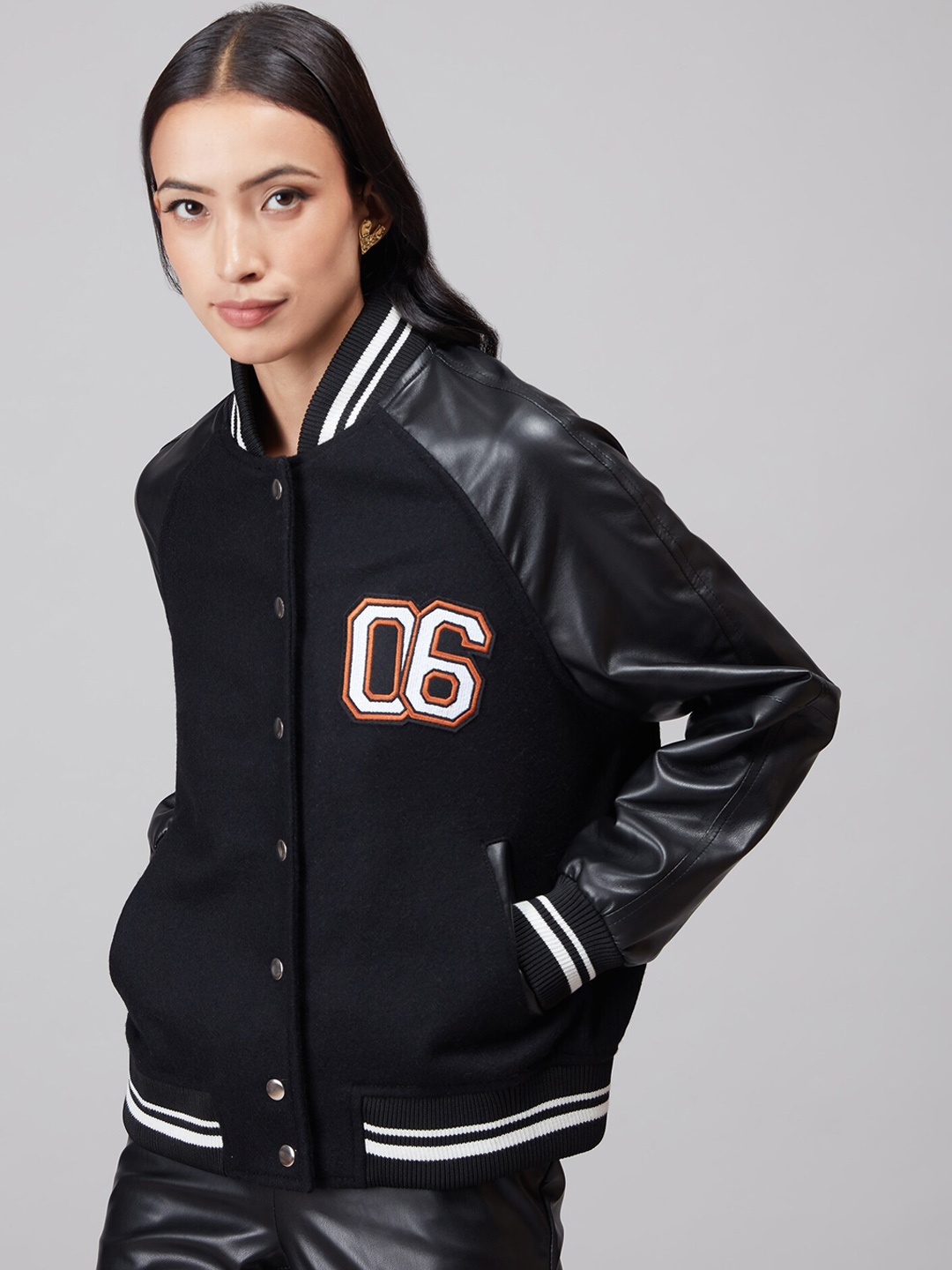 

20Dresses Women Black White Varsity Jacket