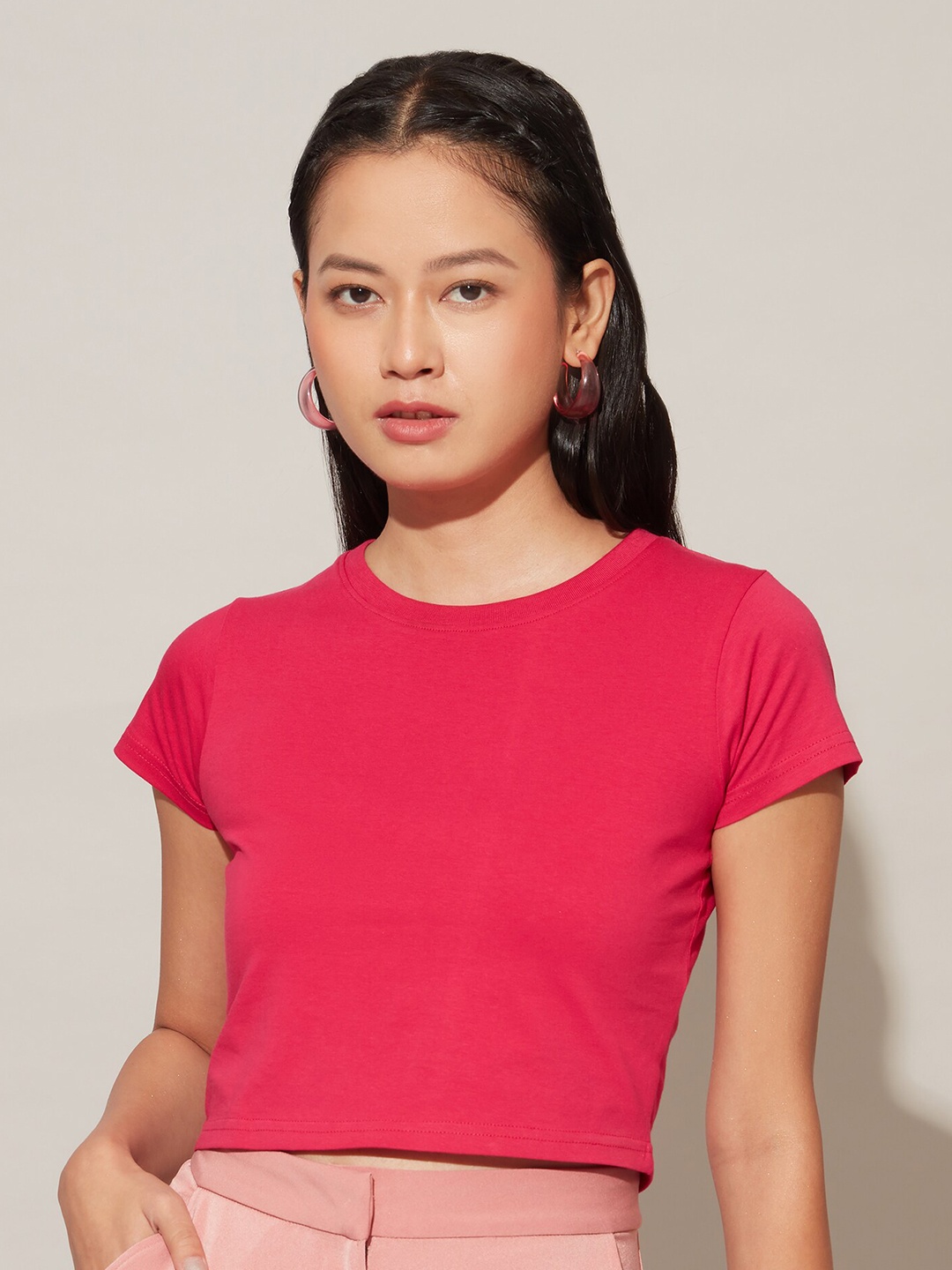 

20Dresses Women Pink Slim Fit Cotton T-shirt