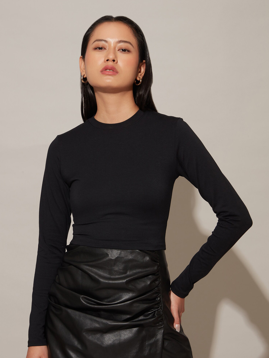 

20Dresses Women Black Slim Fit Cotton T-shirt