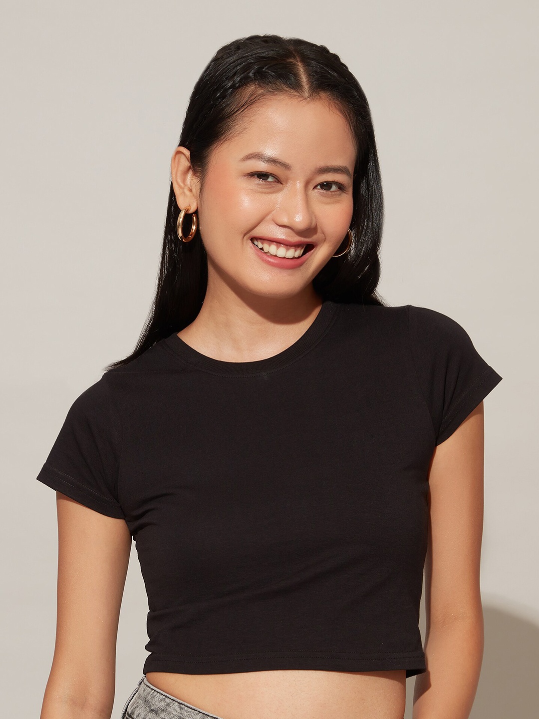 

20Dresses Round Neck Slim Fit Cotton T-shirt, Black