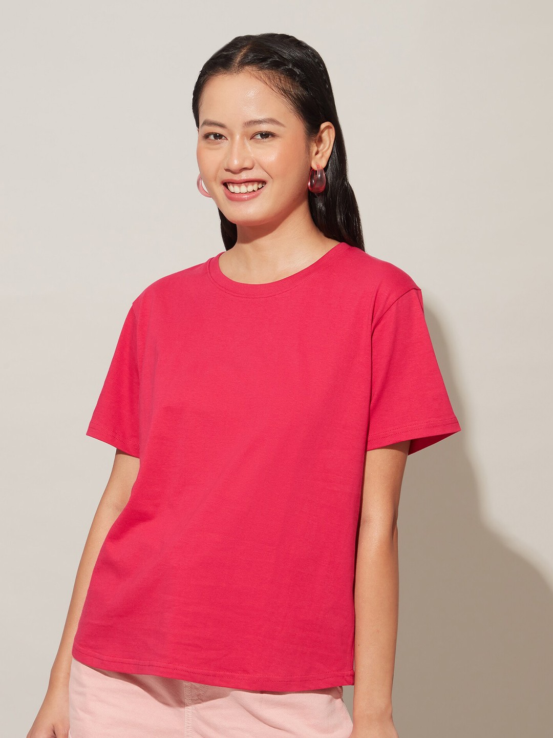 

20Dresses Round Neck Cotton T-shirt, Pink