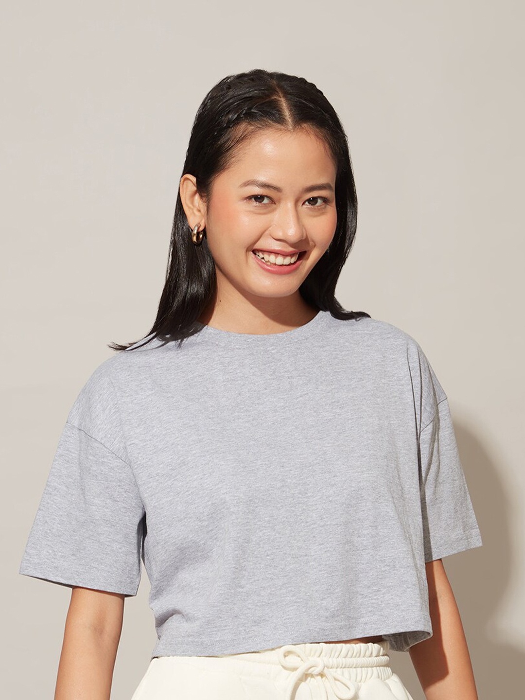 

20Dresses Round Neck Relaxed Fit Cotton T-shirt, Grey