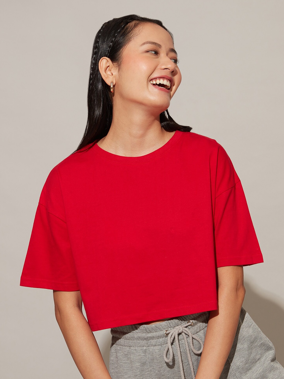 

20Dresses Round Neck Relaxed Fit Fit Cotton T-shirt, Red